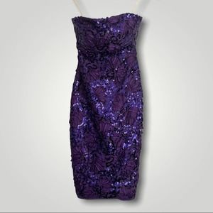 Marchesa Notte Purple Sequined Strapless Sheath Mini Dress Size 2